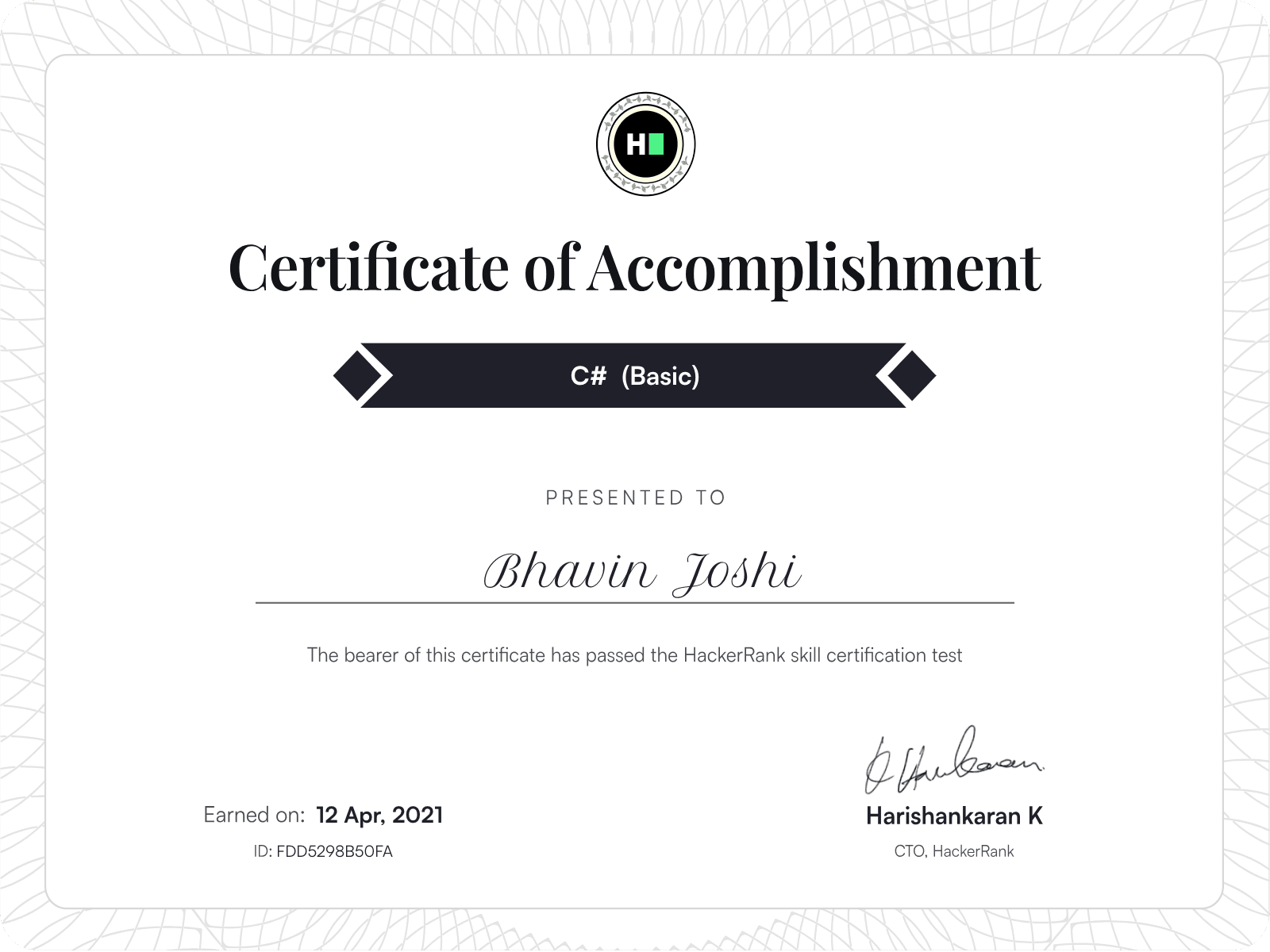 HackerRank Certified: C# Developer