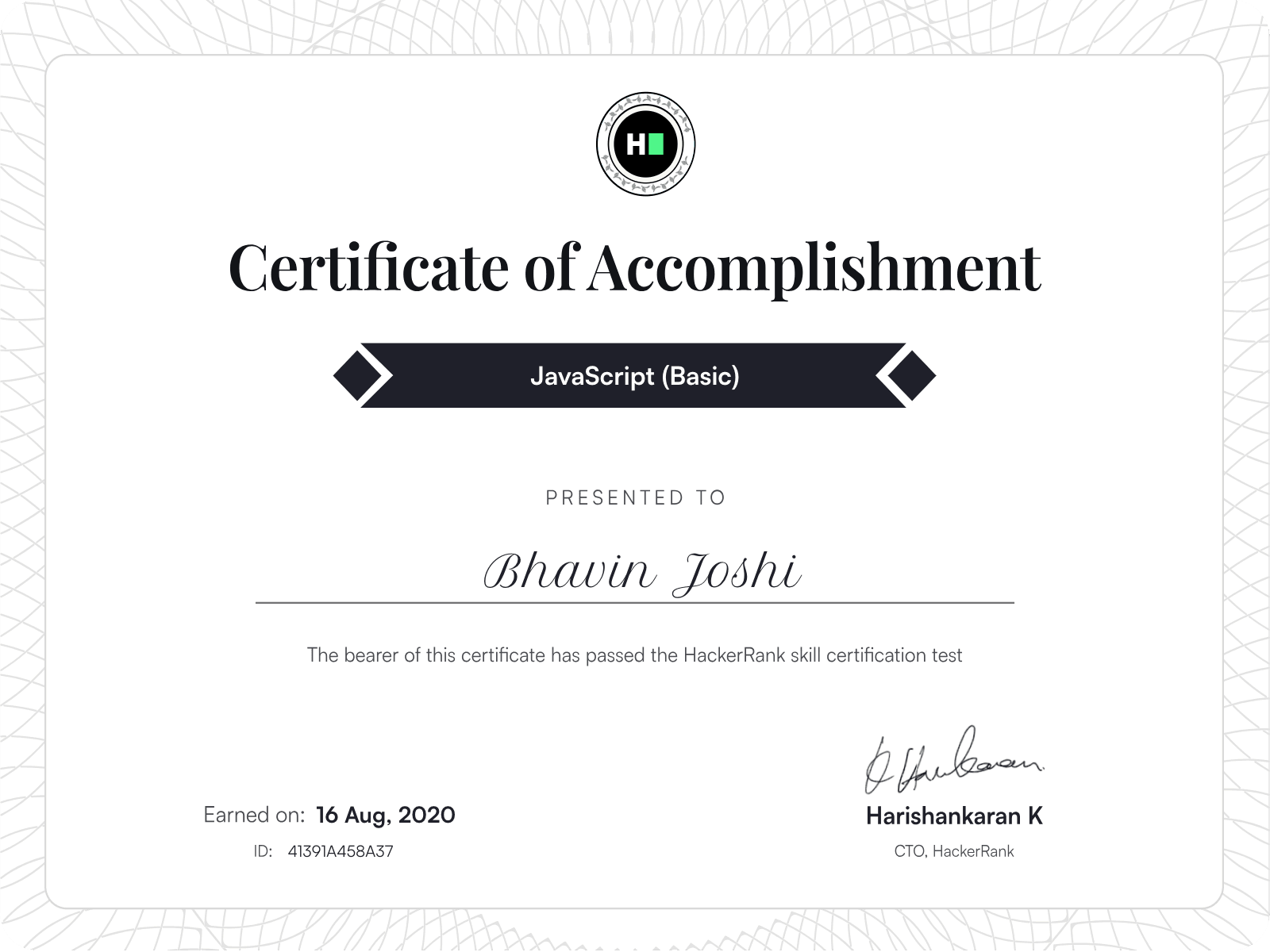 HackerRank Certified: JavaScript Developer
